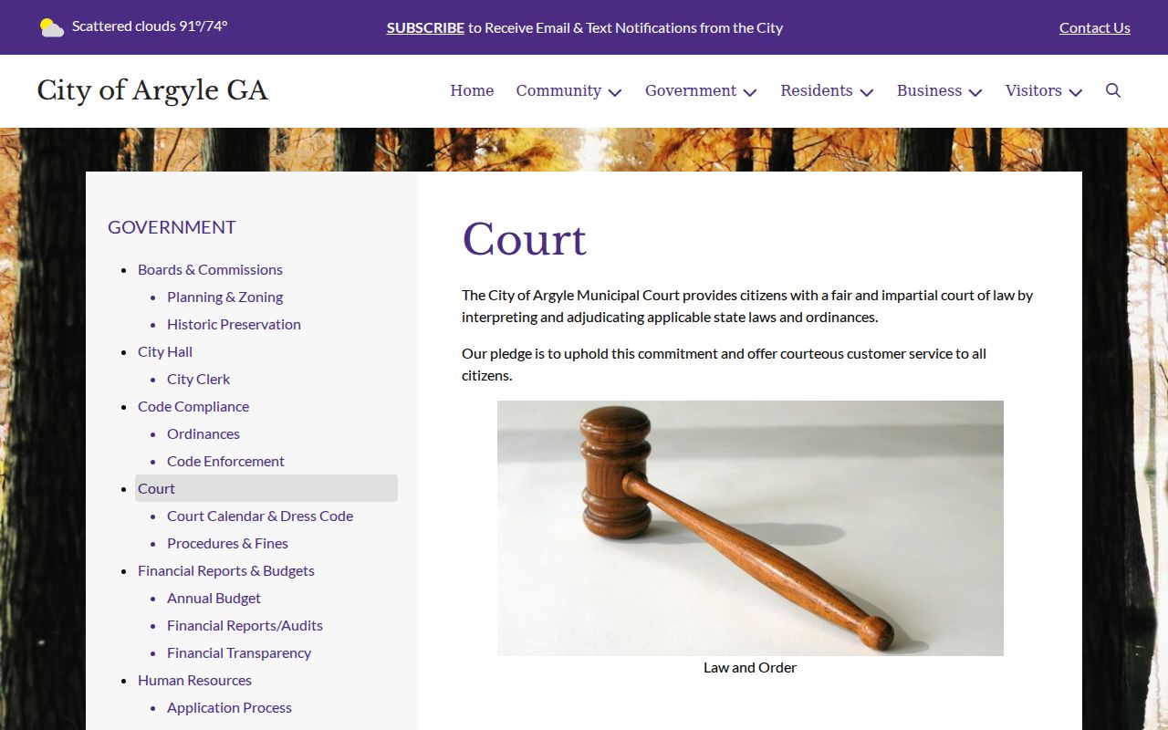 Clinch County municipal court warrant contact page for Argyle